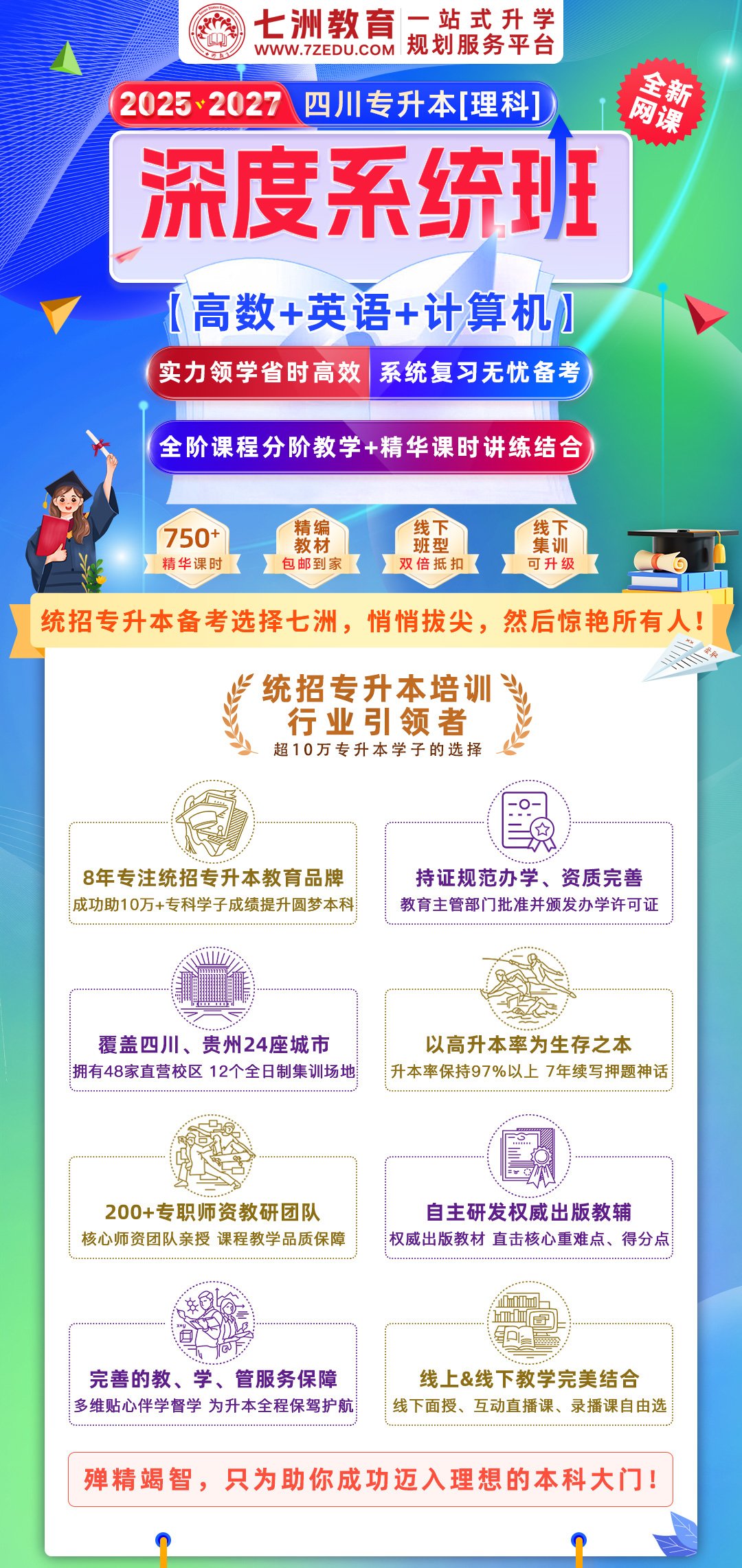 七洲教育：2025-2027年(四川省)统招专升本网课﹣理科【高数+英语+计算机基础】深度系统班